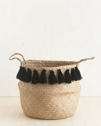 Hand-Woven Black Tasseled Belly Baskets