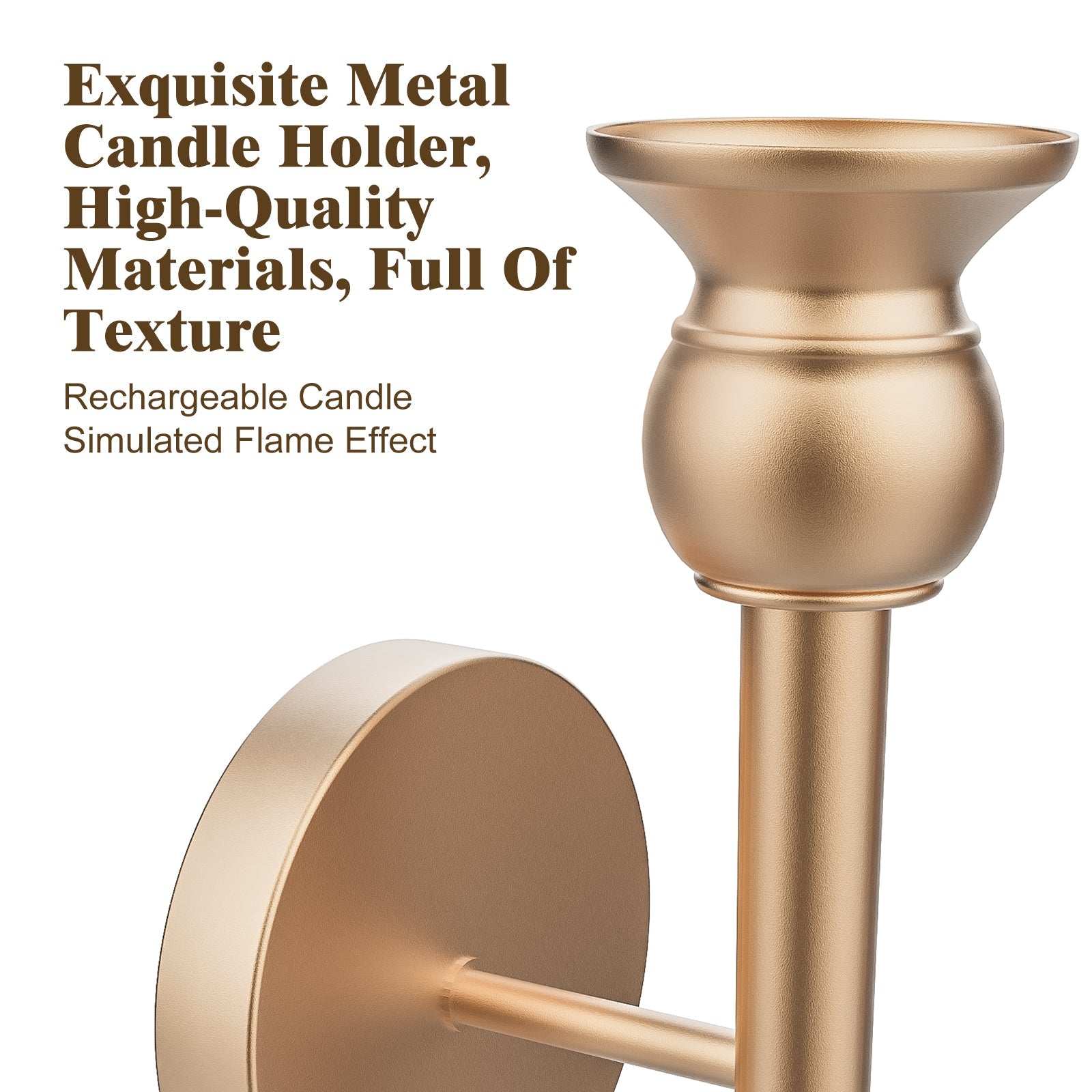 2-Pack Golden Candle Holder Torch Wall Light, Electronic Candle Wall Scone-4