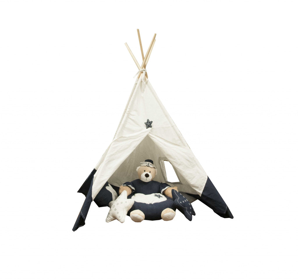 White & Blue Fabric Play Tent