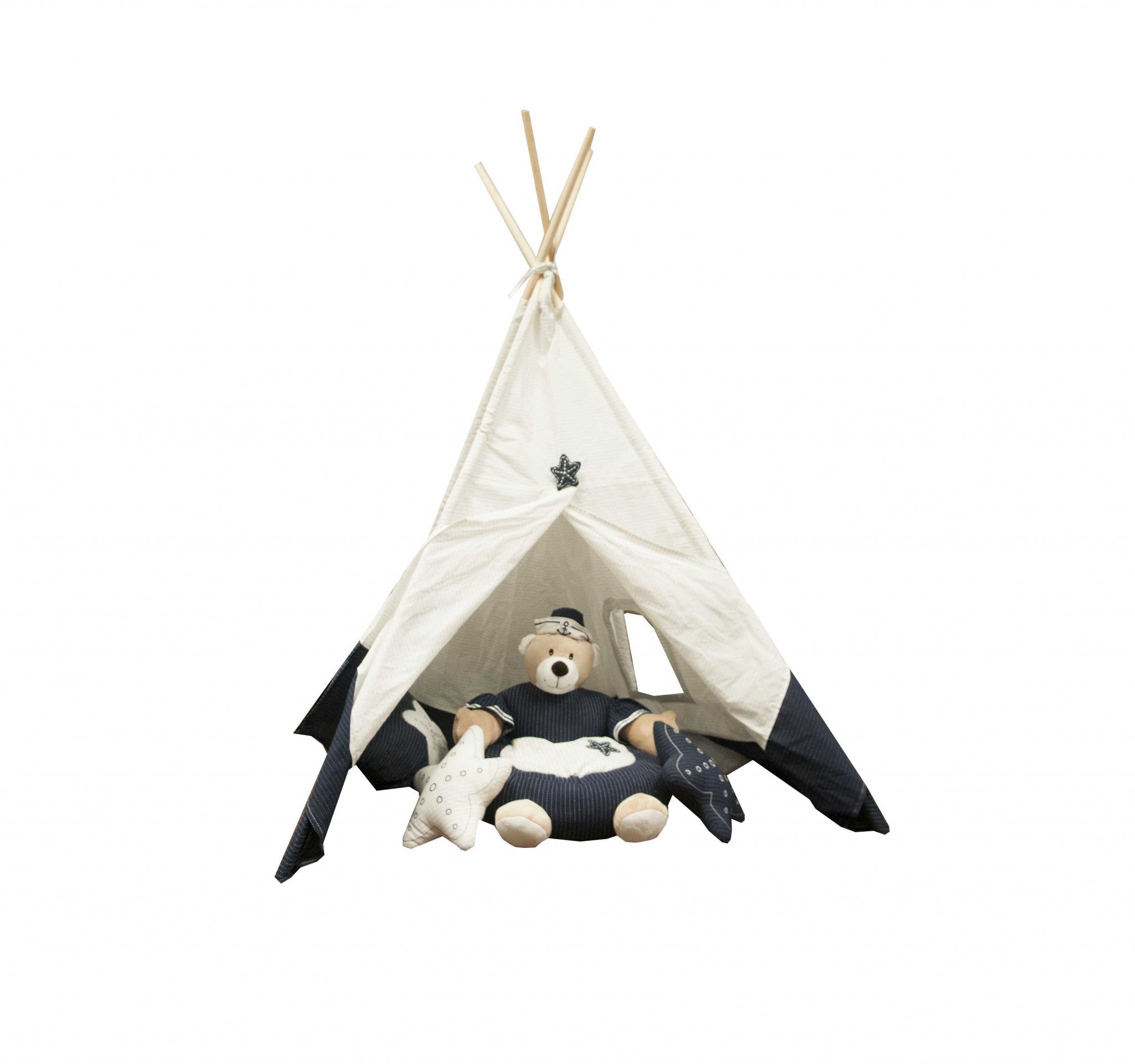 White & Blue Fabric Play Tent