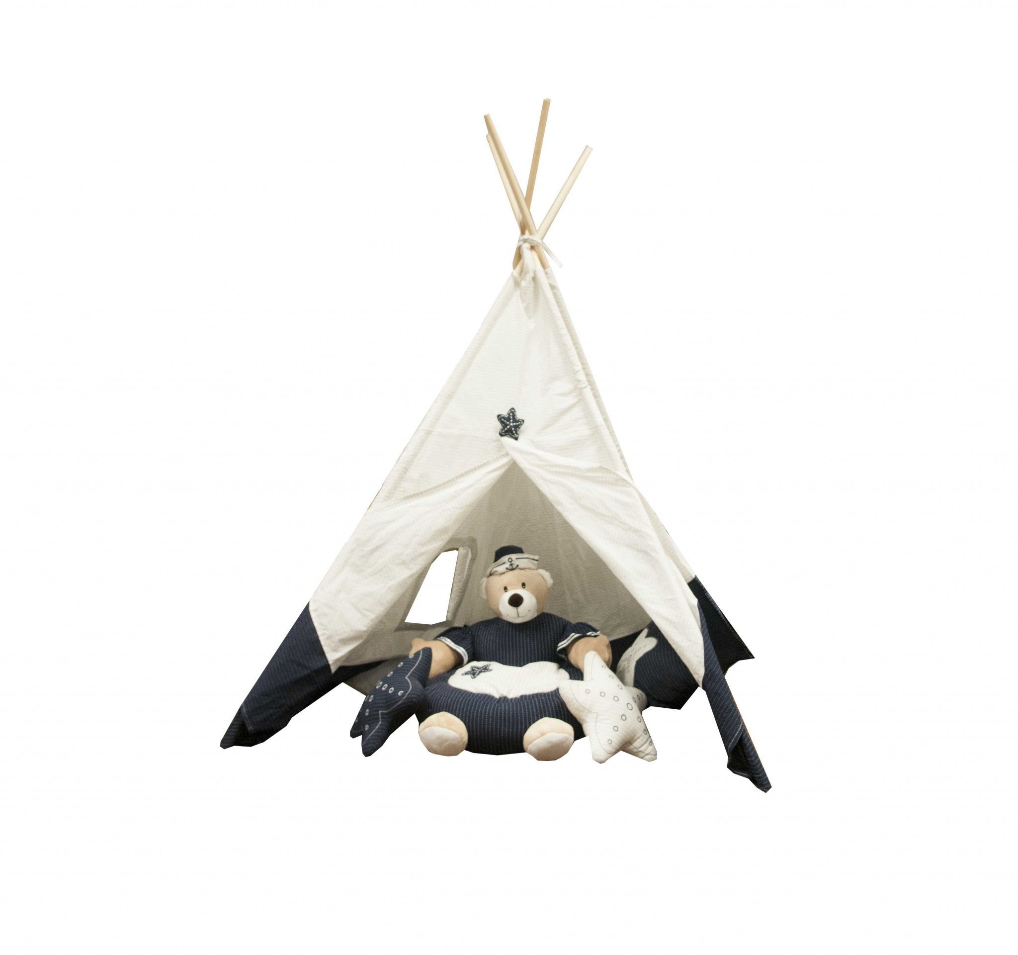 White & Blue Fabric Play Tent