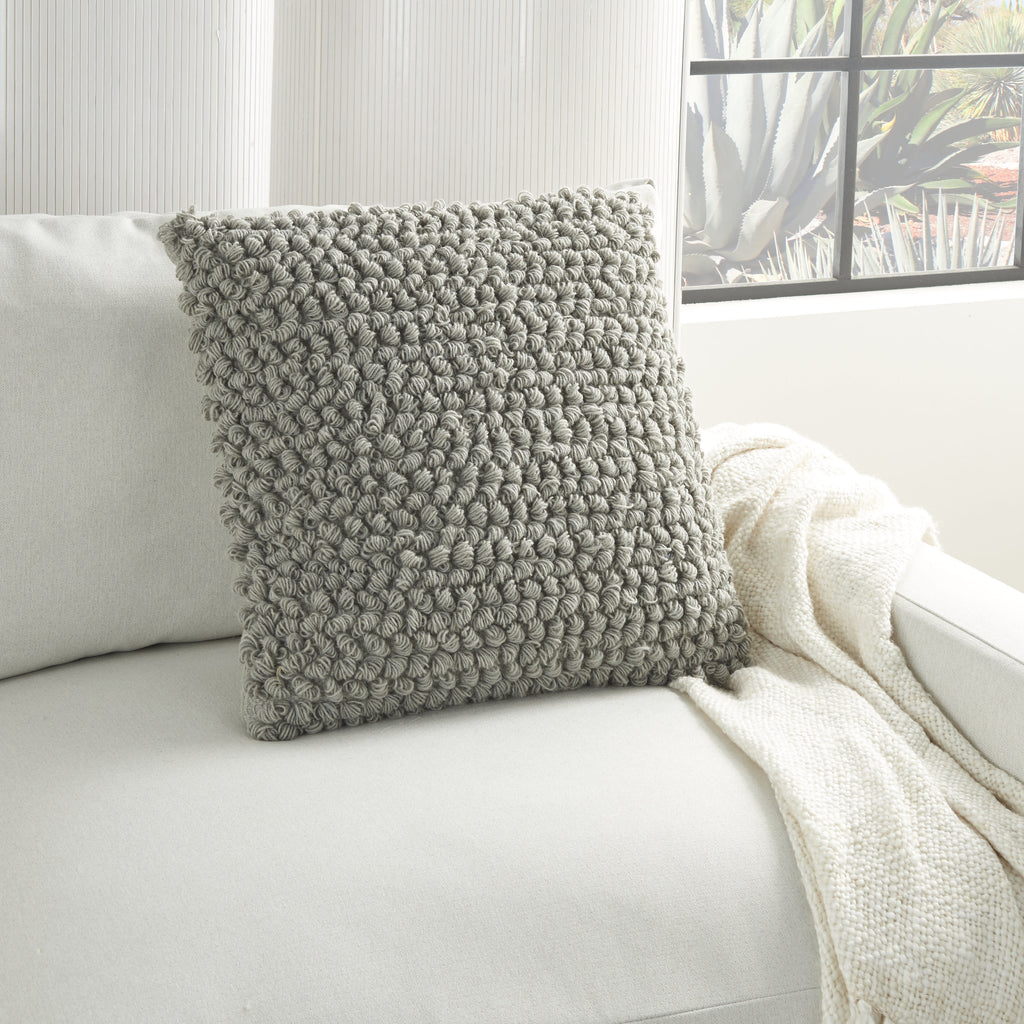 20" Light Gray Cotton-Blend Curly Loops Throw Pillow