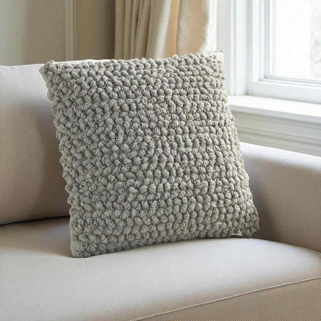 20" Light Gray Cotton-Blend Curly Loops Throw Pillow