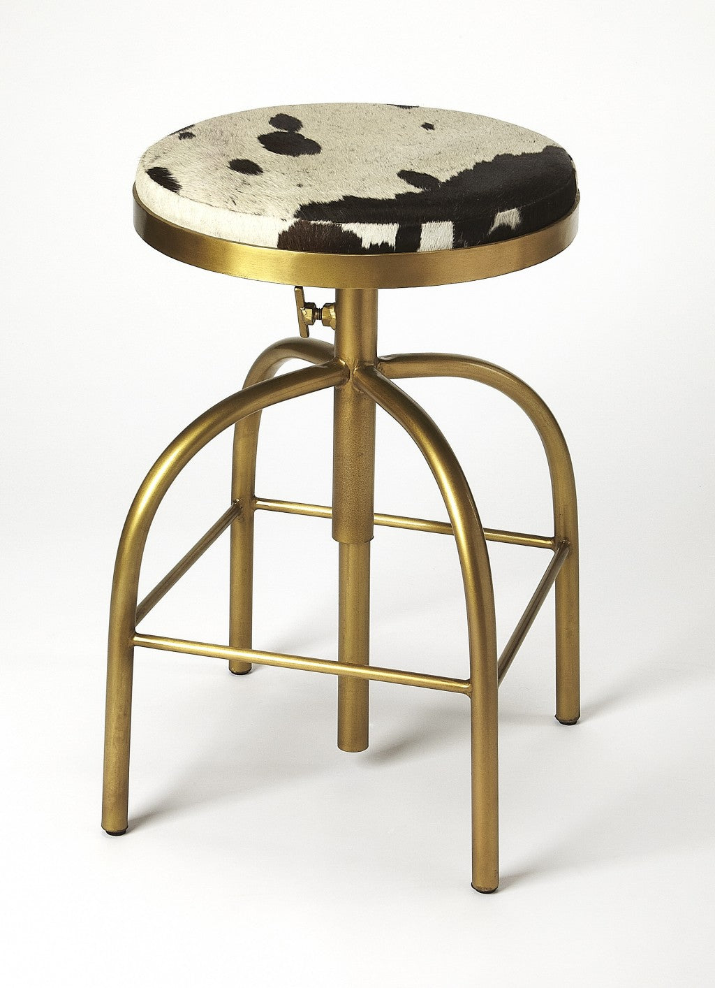 Black, Off-White & Gold Iron Backless Adjustable Swivel Bar Chair