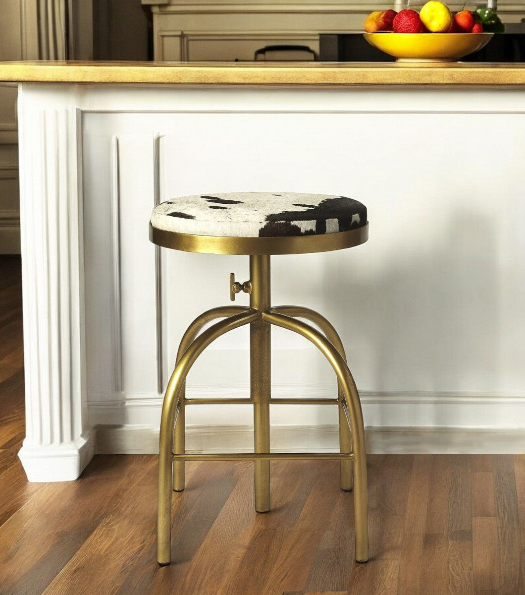 Black, Off-White & Gold Iron Backless Adjustable Swivel Bar Chair