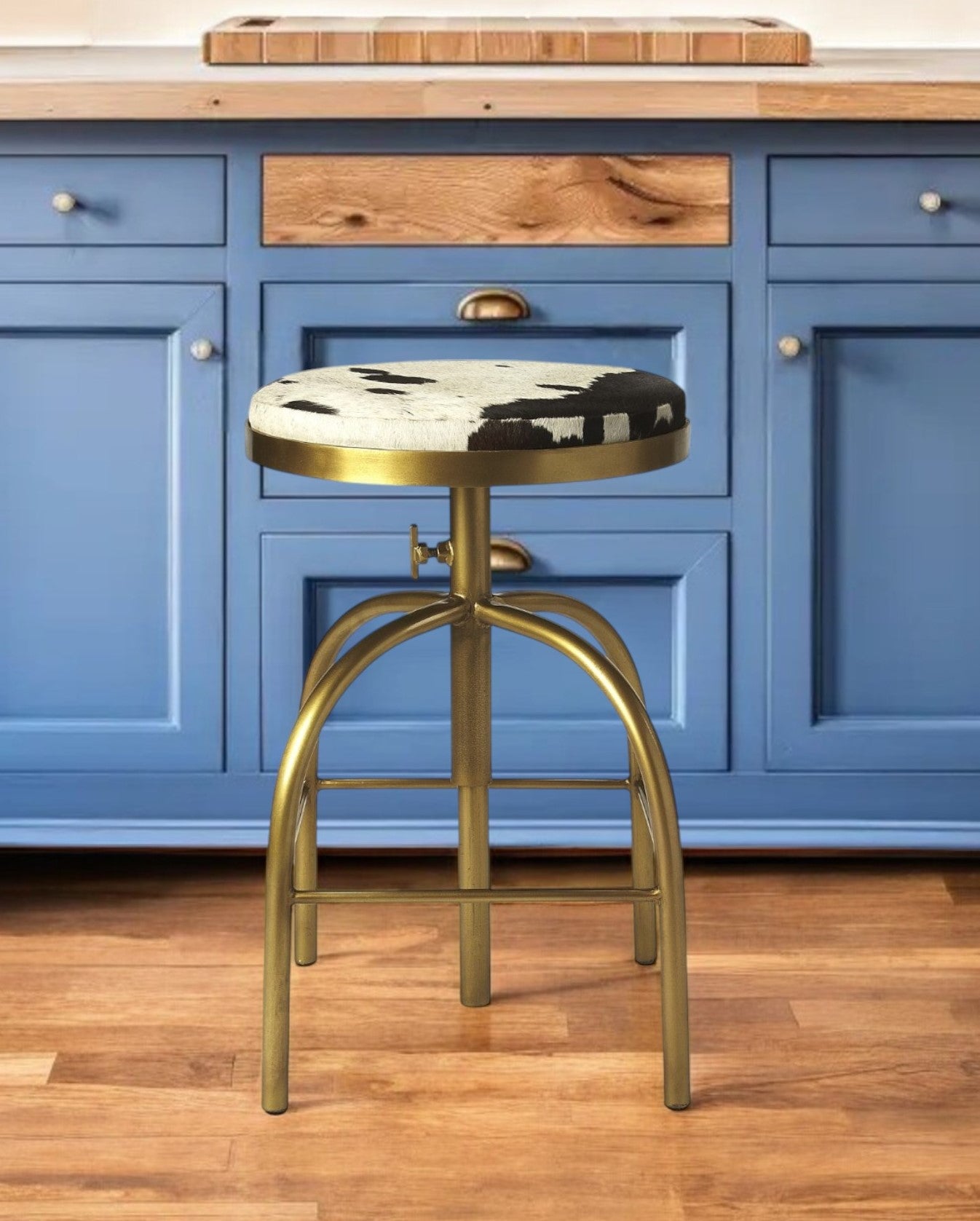 Black, Off-White & Gold Iron Backless Adjustable Swivel Bar Chair