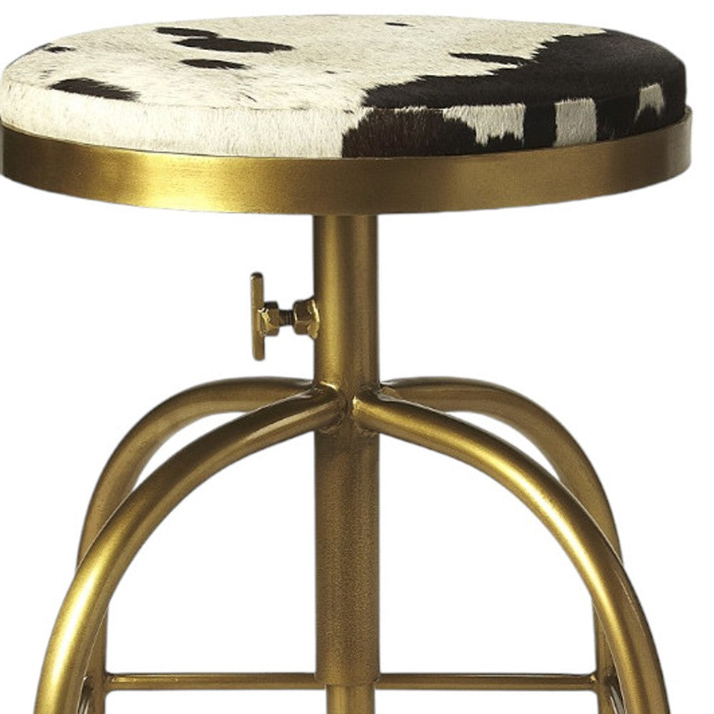 Black, Off-White & Gold Iron Backless Adjustable Swivel Bar Chair