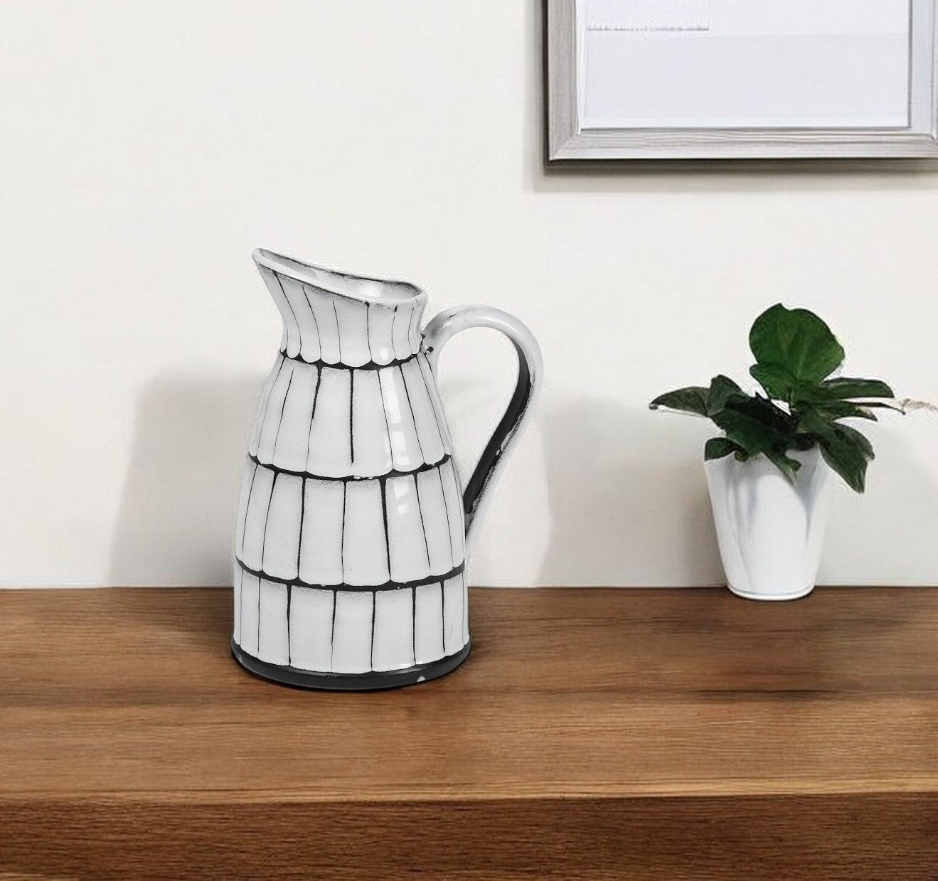 10" Black & White Cylinder Ceramic Urns Jars