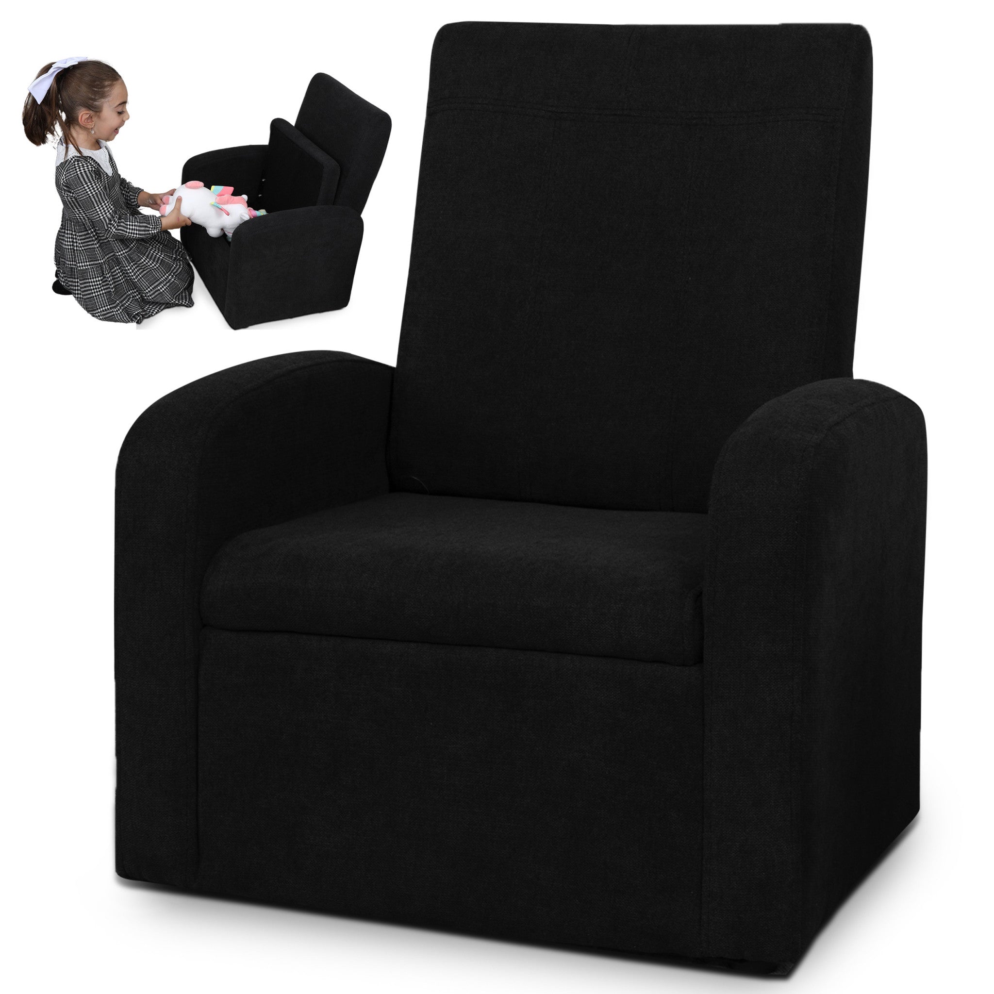 Folding Kids Sofa Chair with Hidden Storage & Ottoman | Black