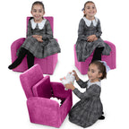 Folding Kids Sofa Chair with Hidden Storage & Ottoman | Pink