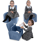 Folding Kids Sofa Chair with Hidden Storage & Ottoman | Blue
