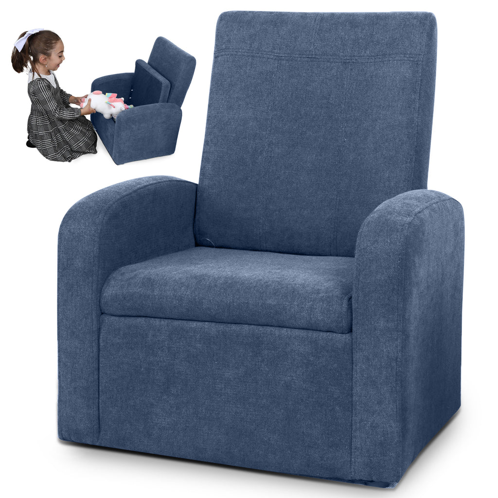 Folding Kids Sofa Chair with Hidden Storage & Ottoman | Blue