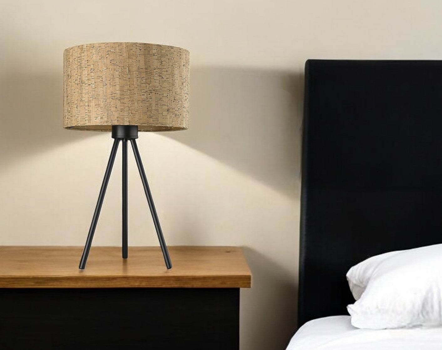22″ Black Tripod Table Lamp with Beige Shade