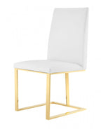 White & Gold Upholstered Faux Leather Dining Side Chair