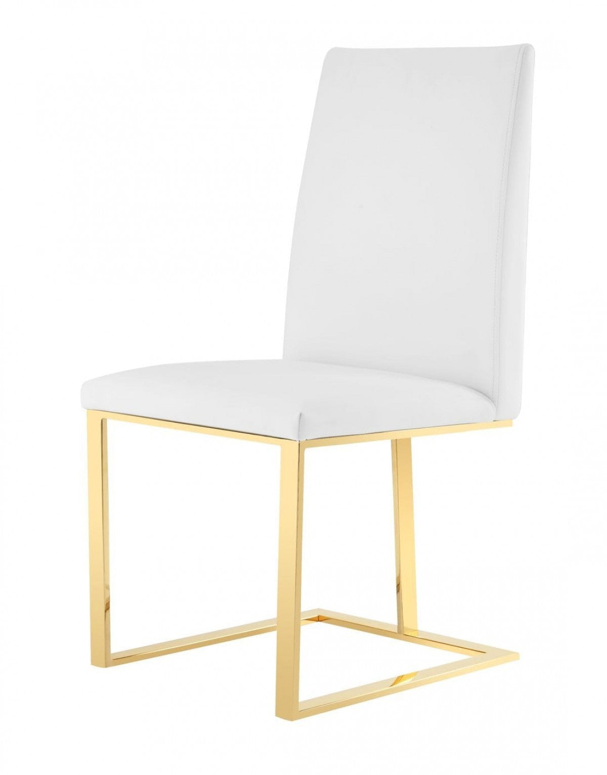 White & Gold Upholstered Faux Leather Dining Side Chair