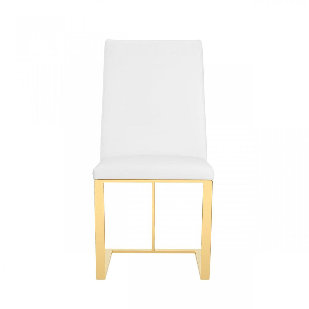 White & Gold Upholstered Faux Leather Dining Side Chair