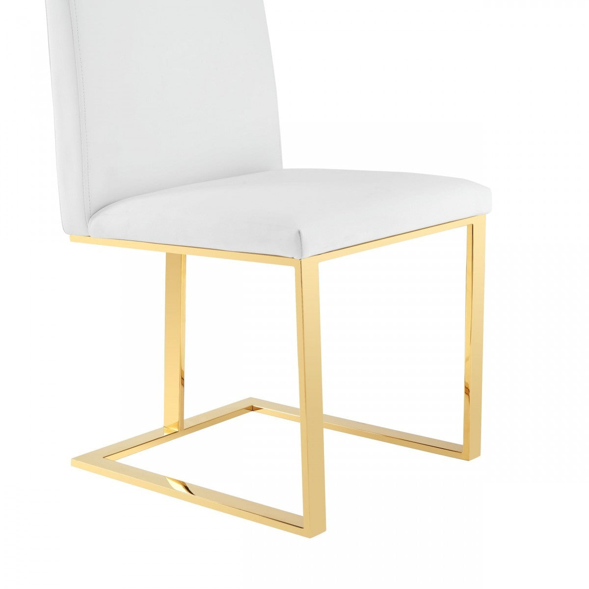 White & Gold Upholstered Faux Leather Dining Side Chair