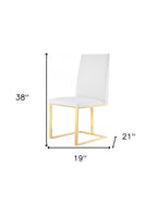 White & Gold Upholstered Faux Leather Dining Side Chair