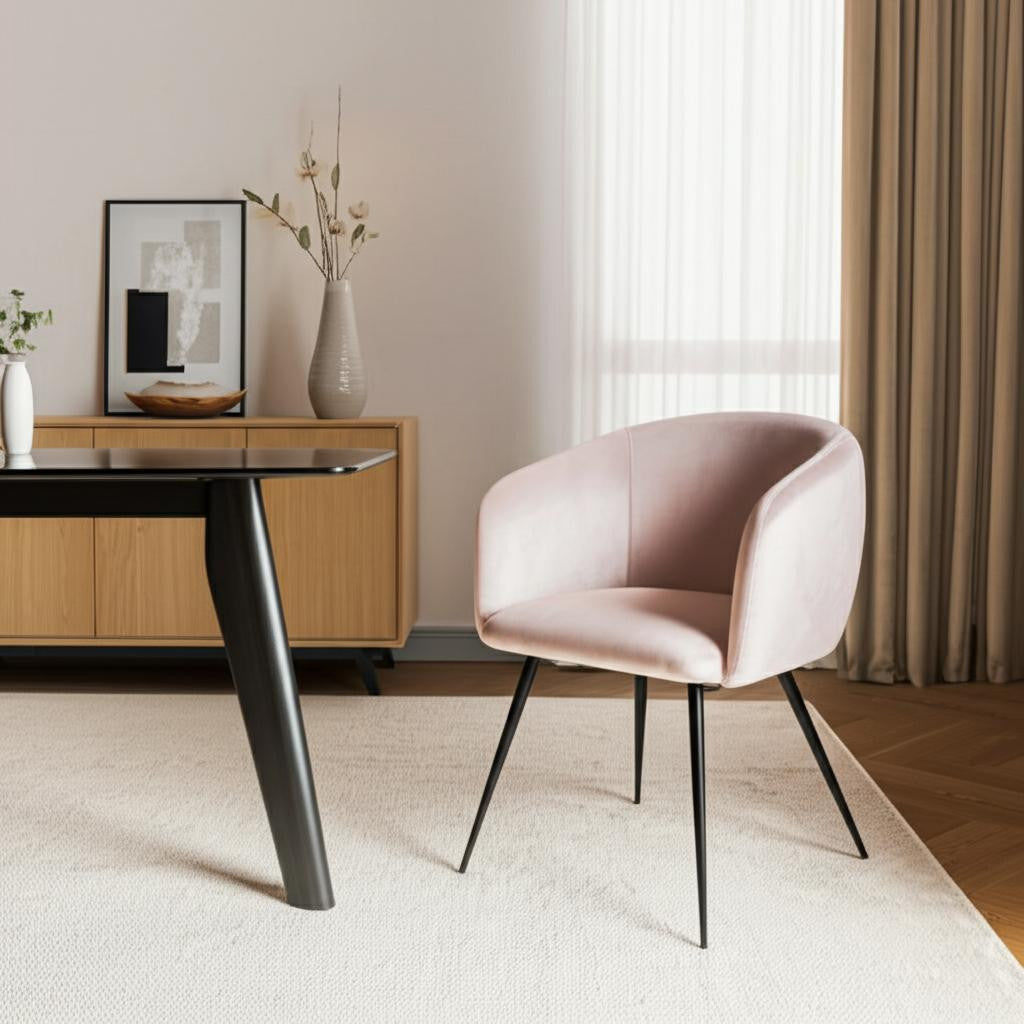 Pink & Black Upholstered Velvet Dining Arm Chair