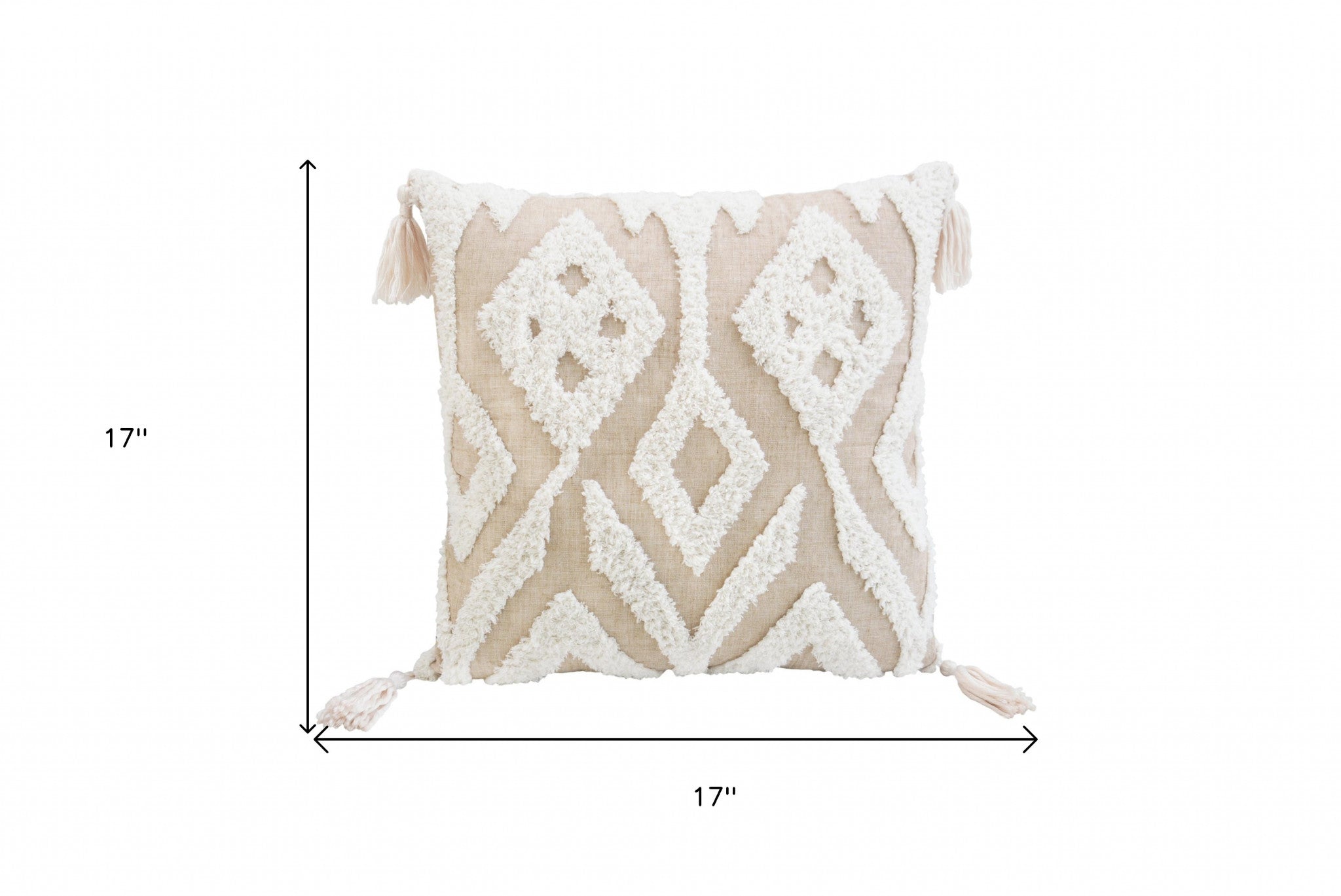 17" X 17" Bohemian Ikat Zippered Throw Pillow With Tassels