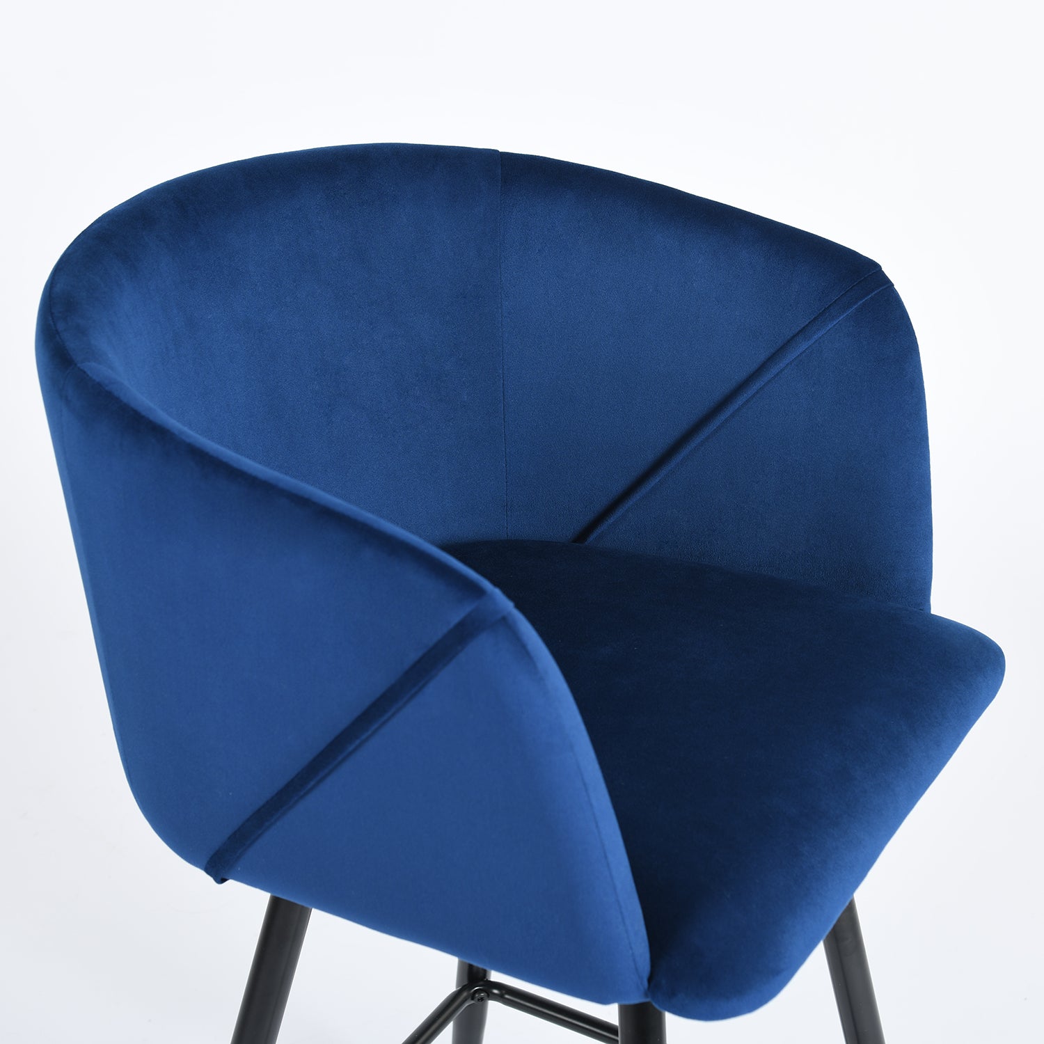 Blue & Black Velvet and Steel Low-Back Bar Height Chairs | Set of Two
