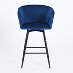 Blue & Black Velvet and Steel Low-Back Bar Height Chairs | Set of Two