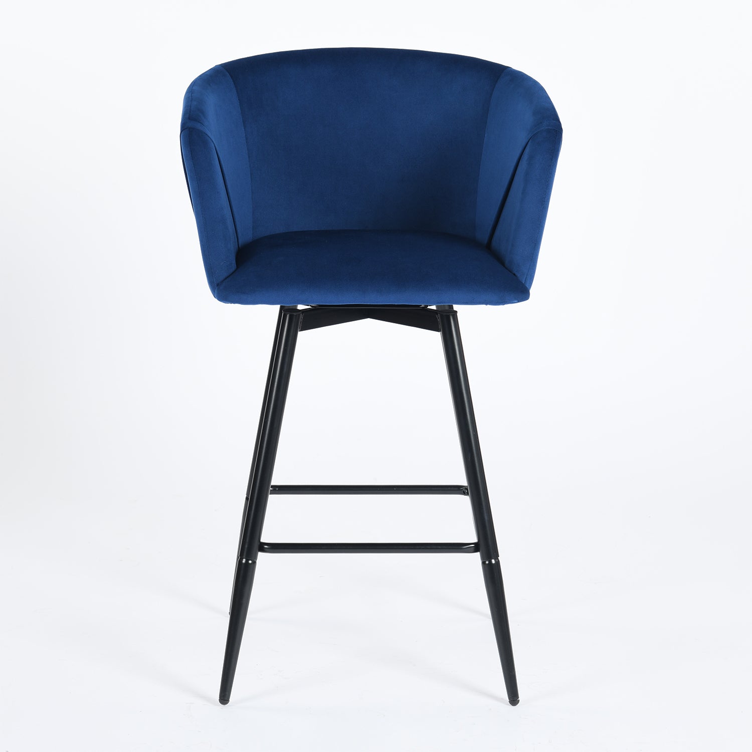 Blue & Black Velvet and Steel Low-Back Bar Height Chairs | Set of Two
