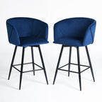 Blue & Black Velvet and Steel Low-Back Bar Height Chairs | Set of Two