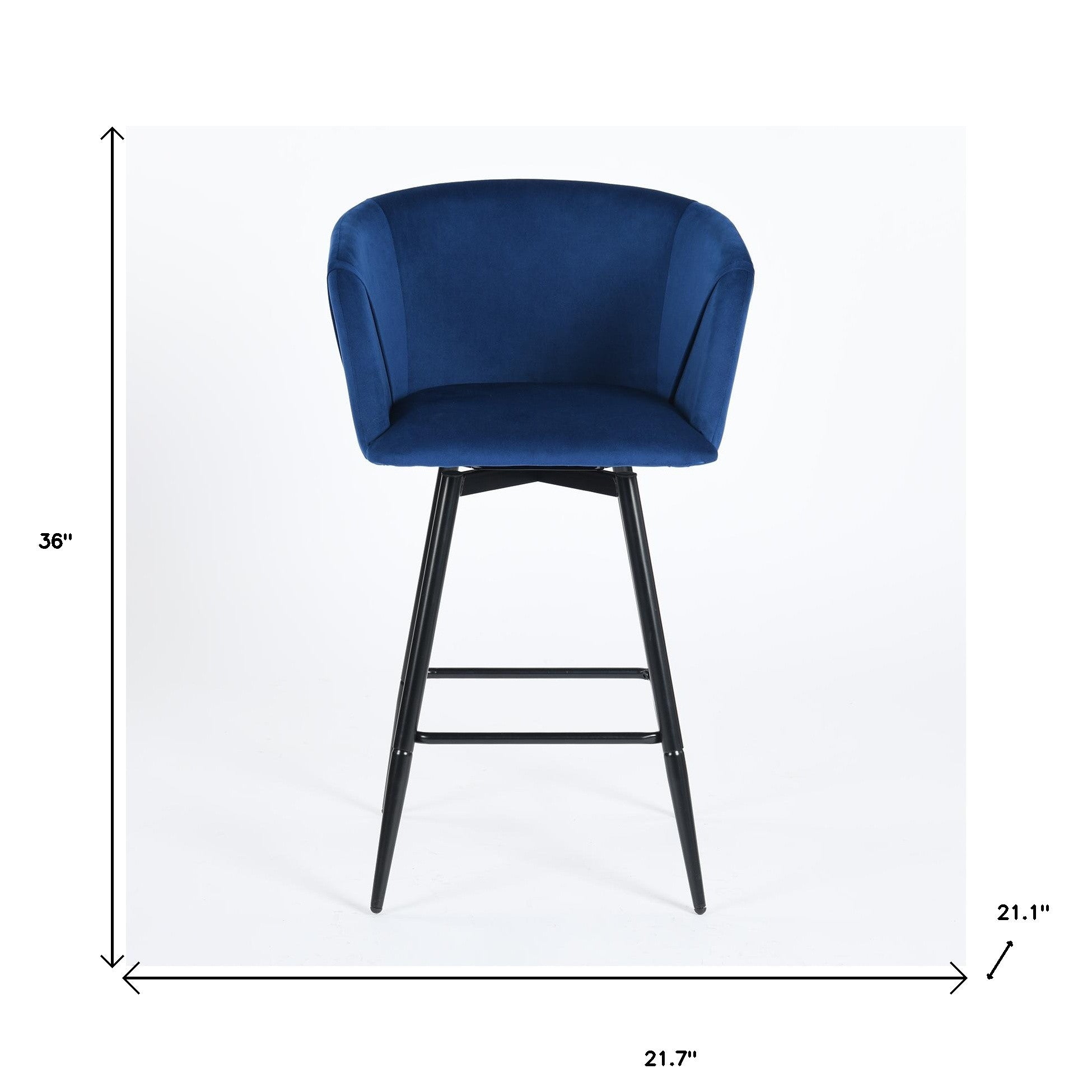 Blue & Black Velvet and Steel Low-Back Bar Height Chairs | Set of Two