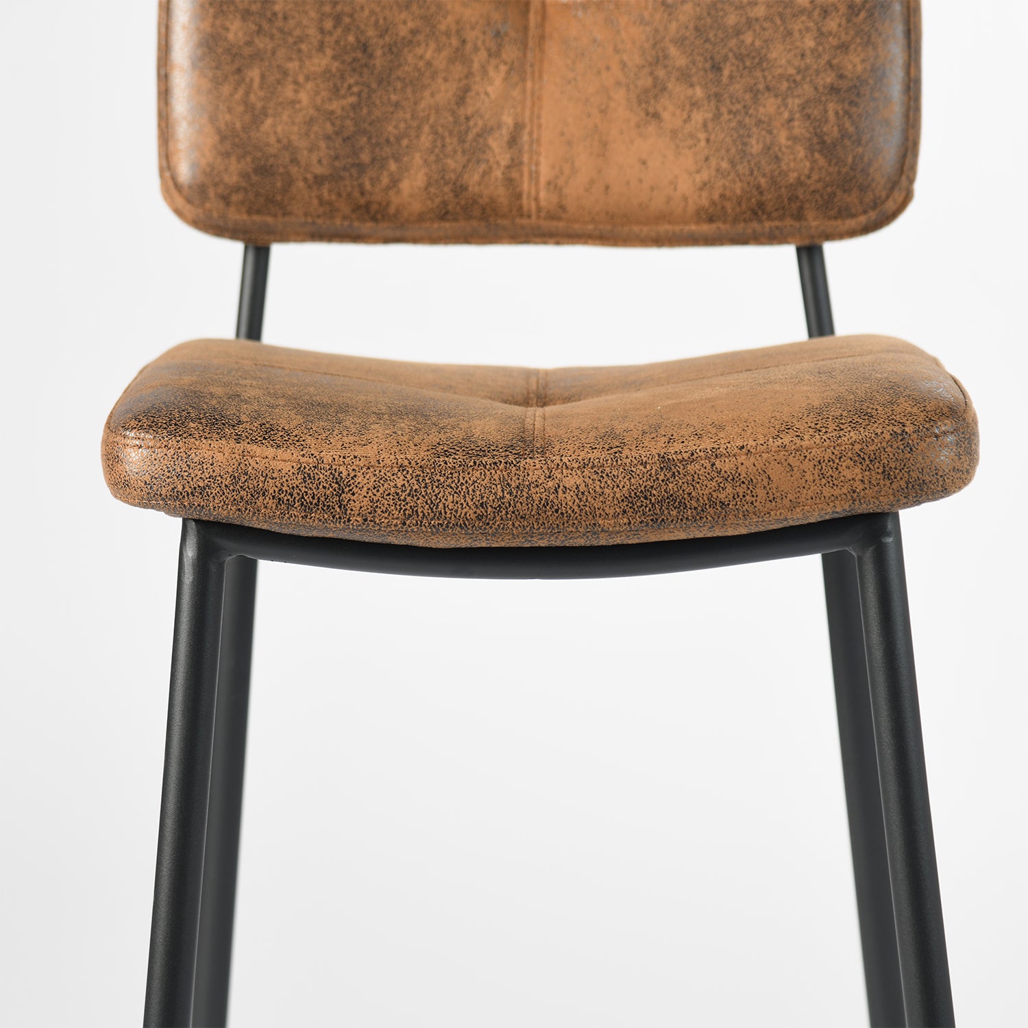 Vintage Brown Faux Leather & Black Steel Low-Back Bar Height Chairs | Set of Two