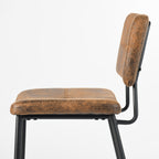 Vintage Brown Faux Leather & Black Steel Low-Back Bar Height Chairs | Set of Two