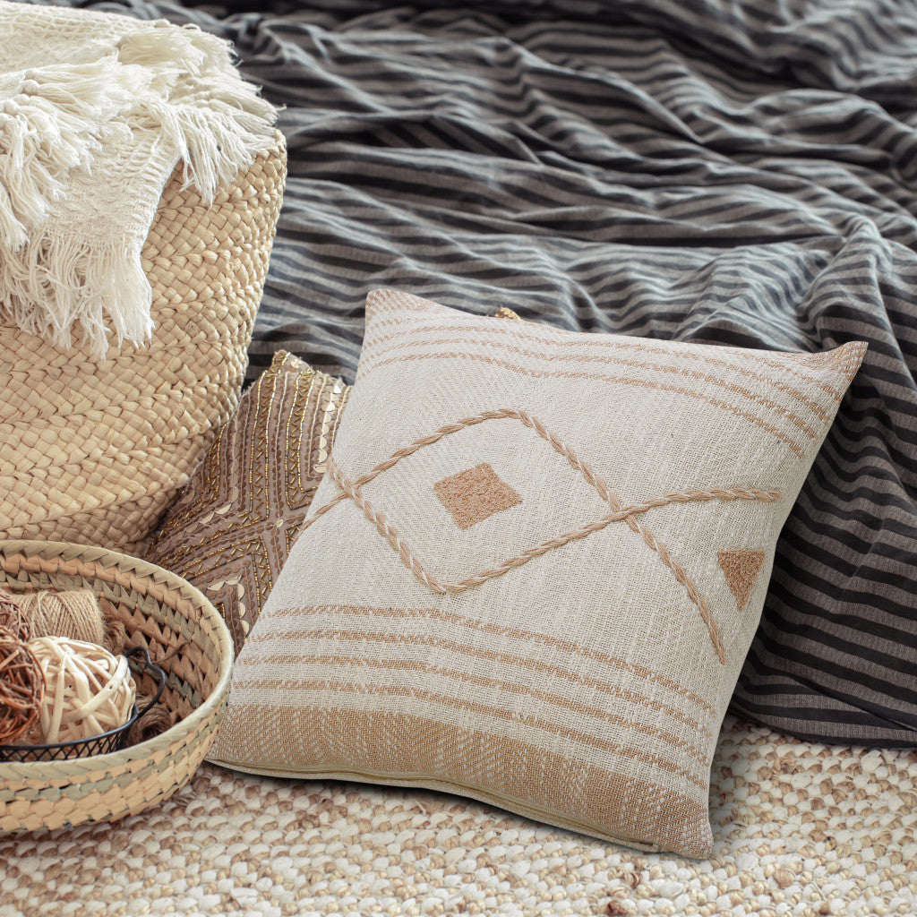 20" X 20" Bohemian 100% Cotton Coastal Zippered Pillow