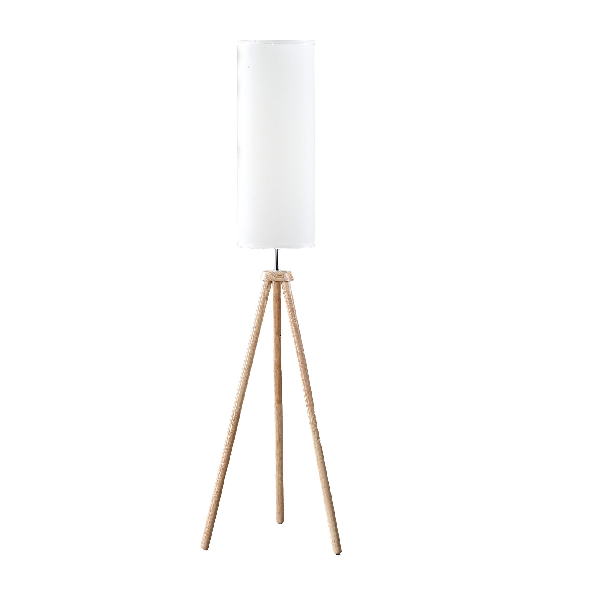 58″ Wood-Look Tripod Floor Lamp with White Shade