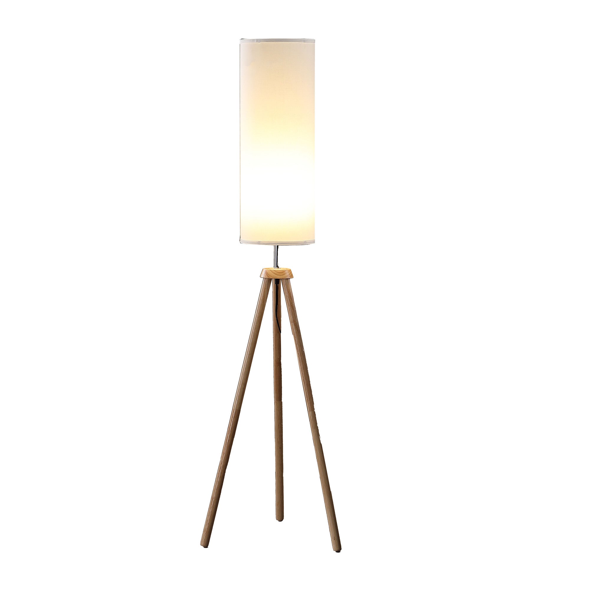 58″ Wood-Look Tripod Floor Lamp with White Shade