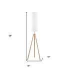 58″ Wood-Look Tripod Floor Lamp with White Shade