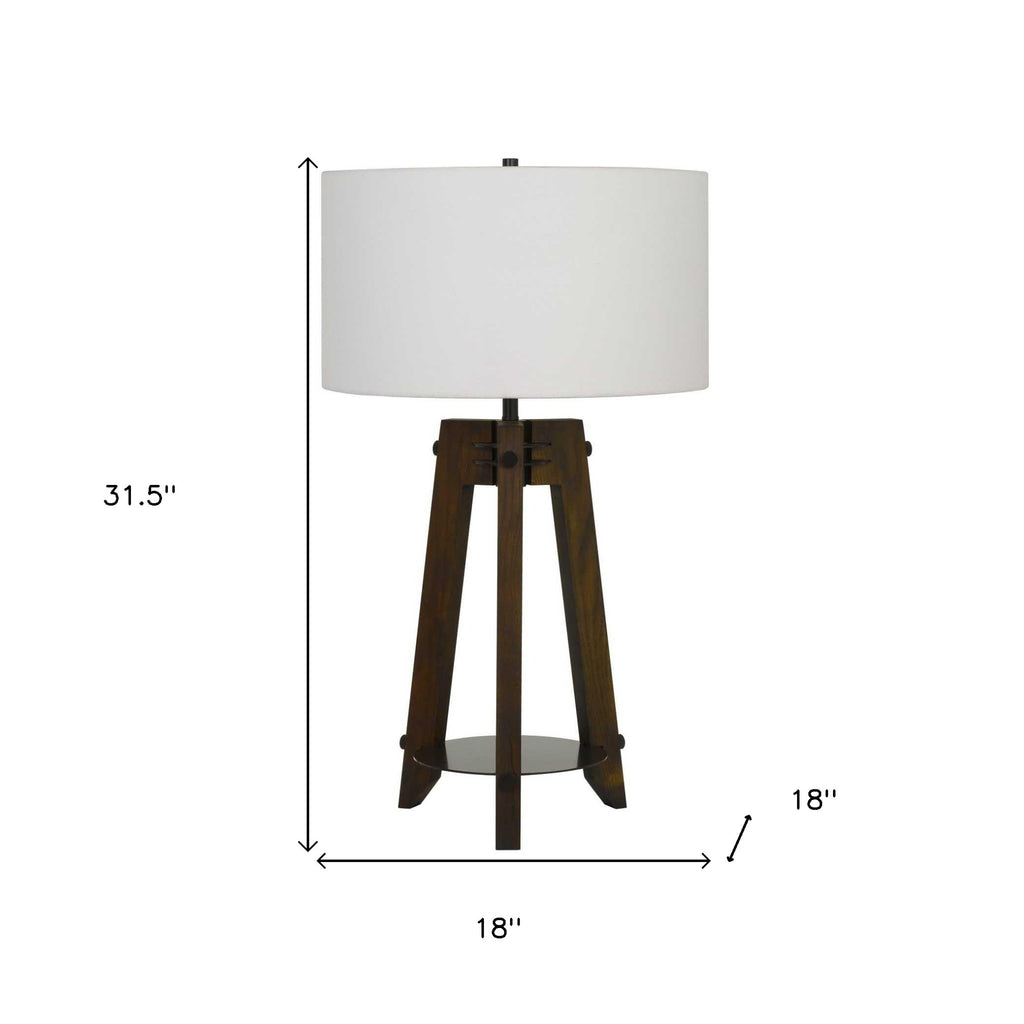 32″ Brown Tripod Table Lamp with Off-White Shade