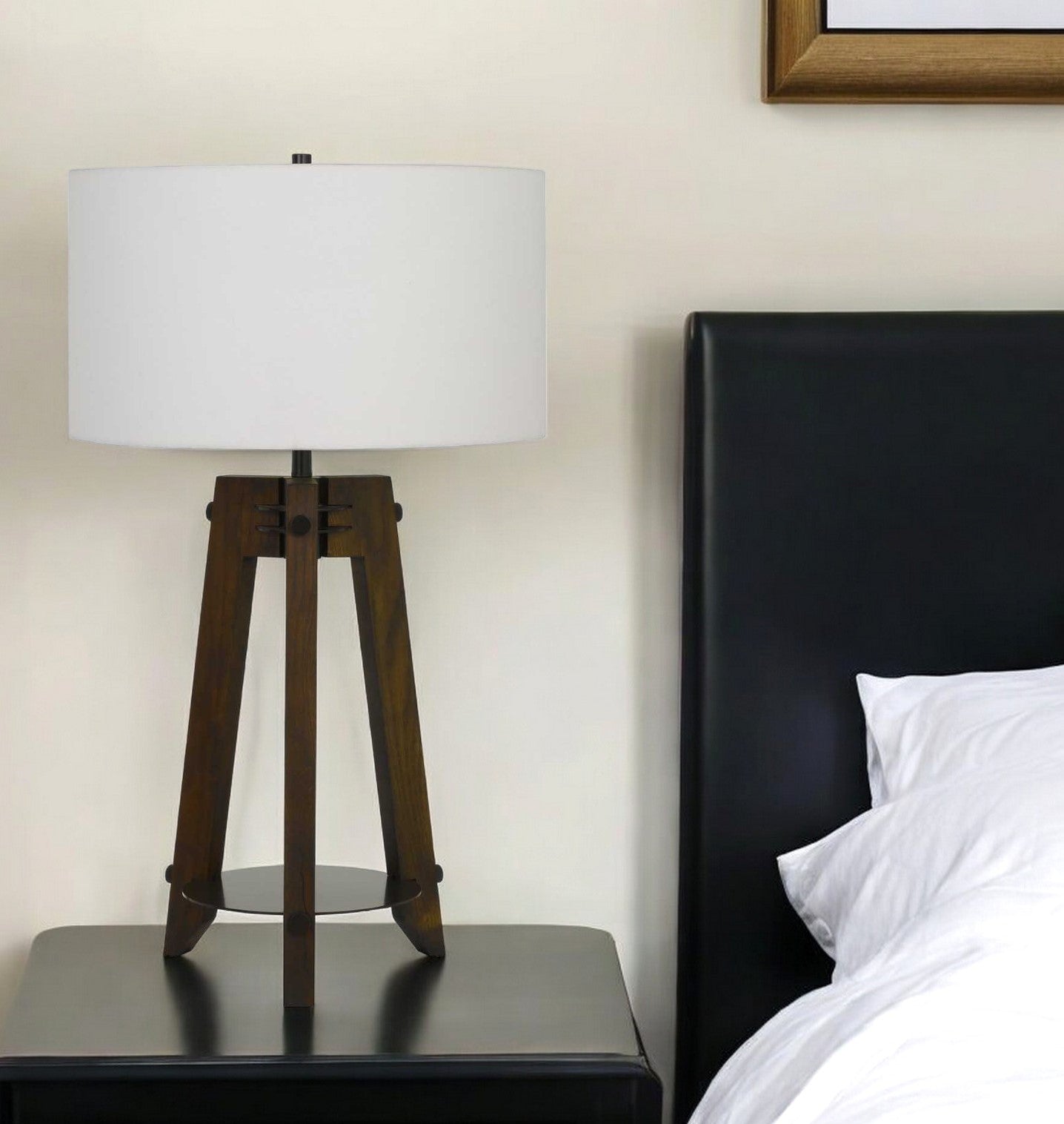32″ Brown Tripod Table Lamp with Off-White Shade