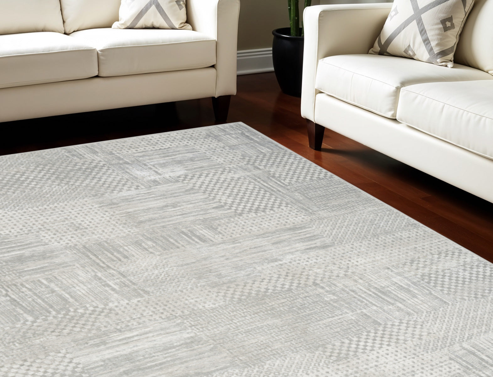 8′ × 10′ Silver & Gray Abstract Non-Skid Area Rug