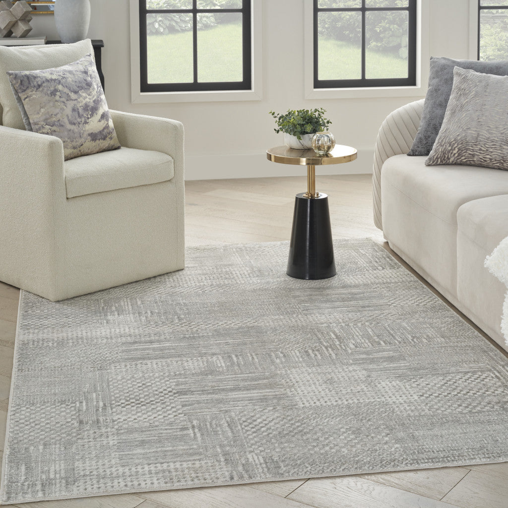 8′ × 10′ Silver & Gray Abstract Non-Skid Area Rug