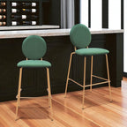 30" Green & Gold Velvet and Steel Bar-Height Chairs | Set of Two