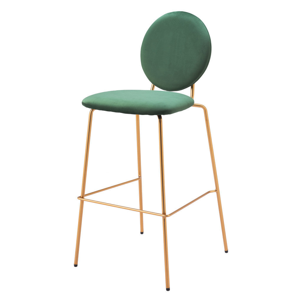 30" Green & Gold Velvet and Steel Bar-Height Chairs | Set of Two
