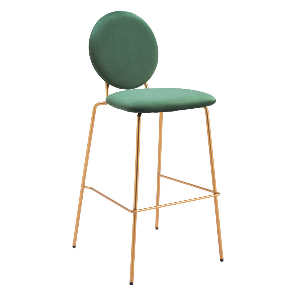 30" Green & Gold Velvet and Steel Bar-Height Chairs | Set of Two
