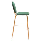 30" Green & Gold Velvet and Steel Bar-Height Chairs | Set of Two