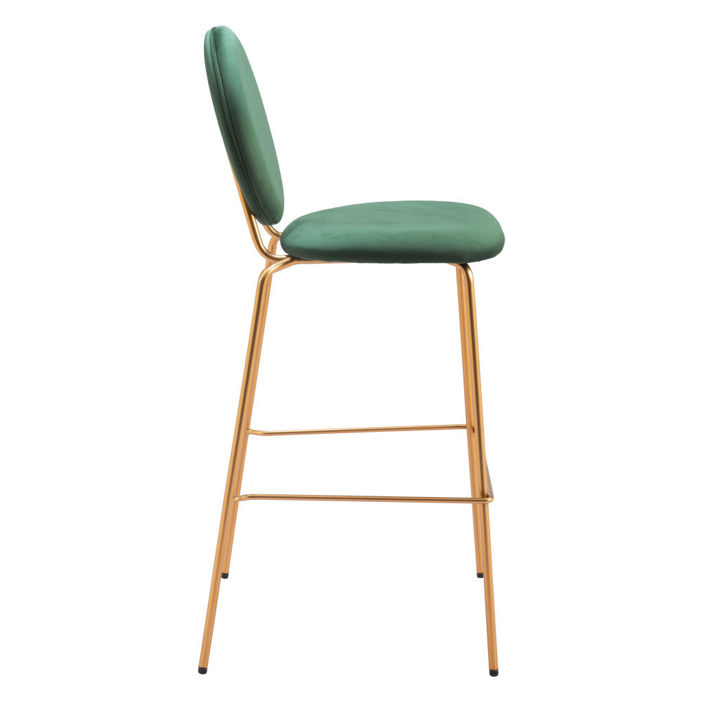 30" Green & Gold Velvet and Steel Bar-Height Chairs | Set of Two