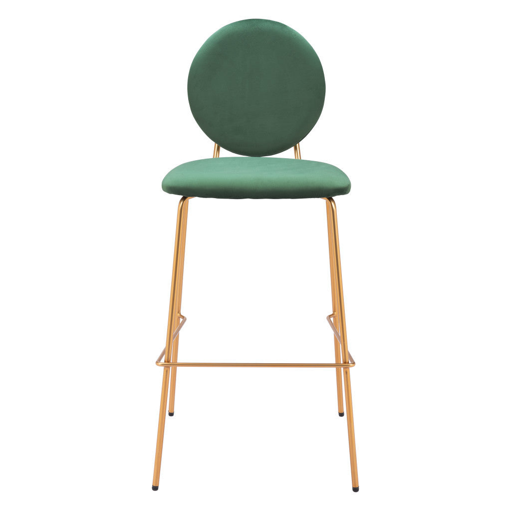 30" Green & Gold Velvet and Steel Bar-Height Chairs | Set of Two