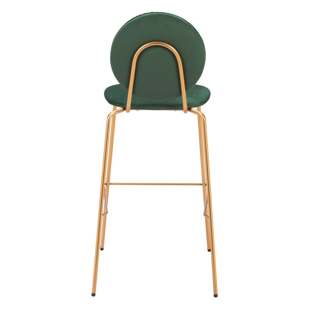 30" Green & Gold Velvet and Steel Bar-Height Chairs | Set of Two