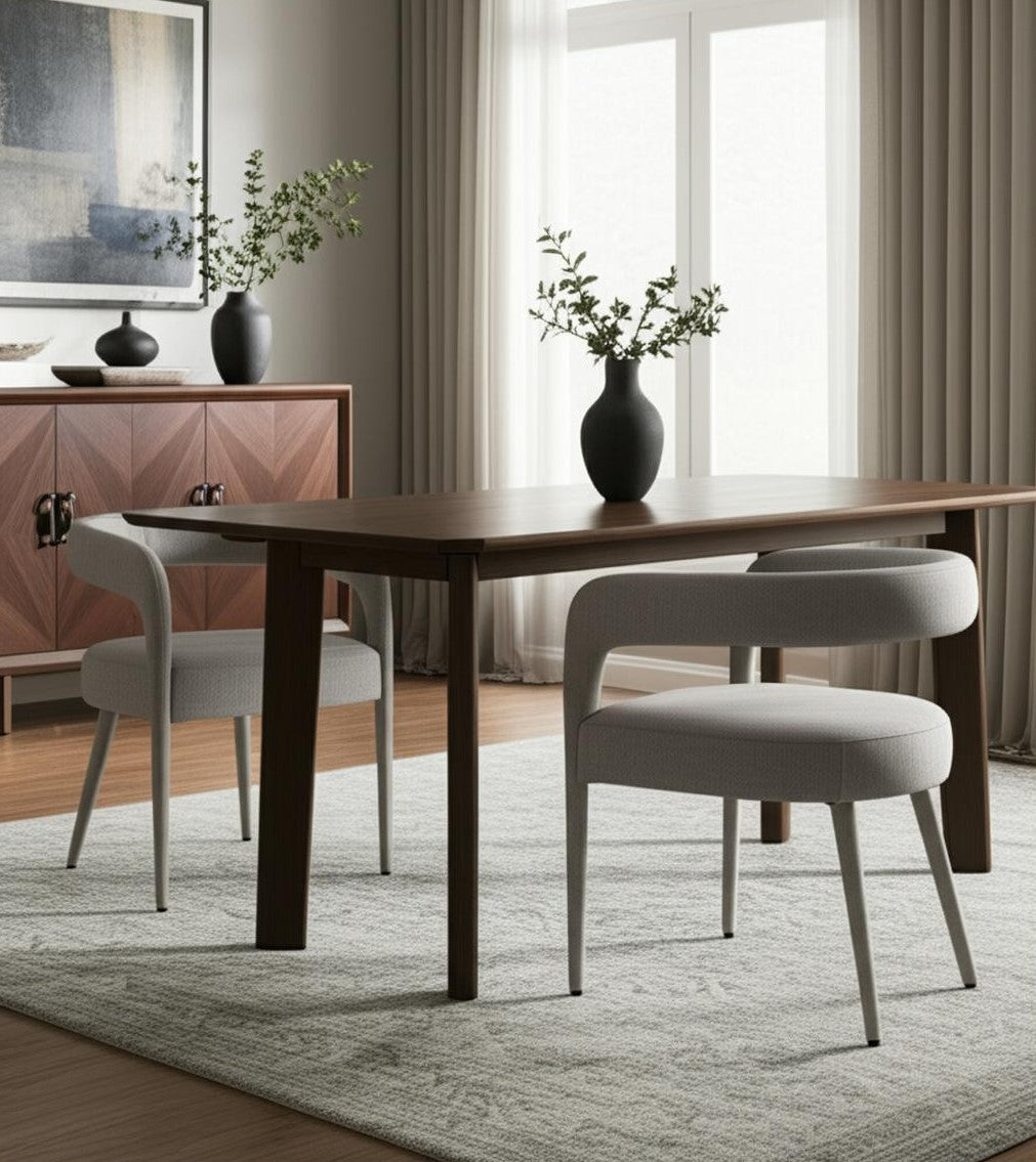 Ivory Upholstered Linen Open-Back Dining Side Chairs | Set of Two