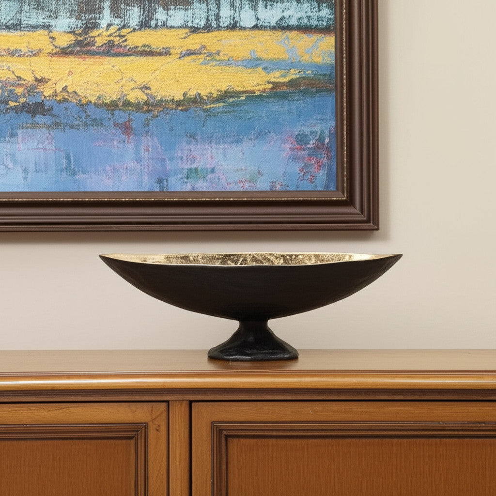 5″ Black & Gold Oval Aluminum Table Vase