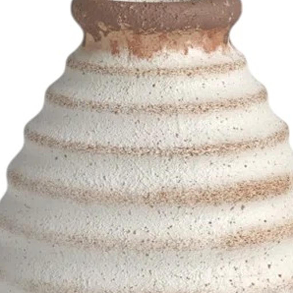 11" Ivory & Brown Round Ceramic Table Vase