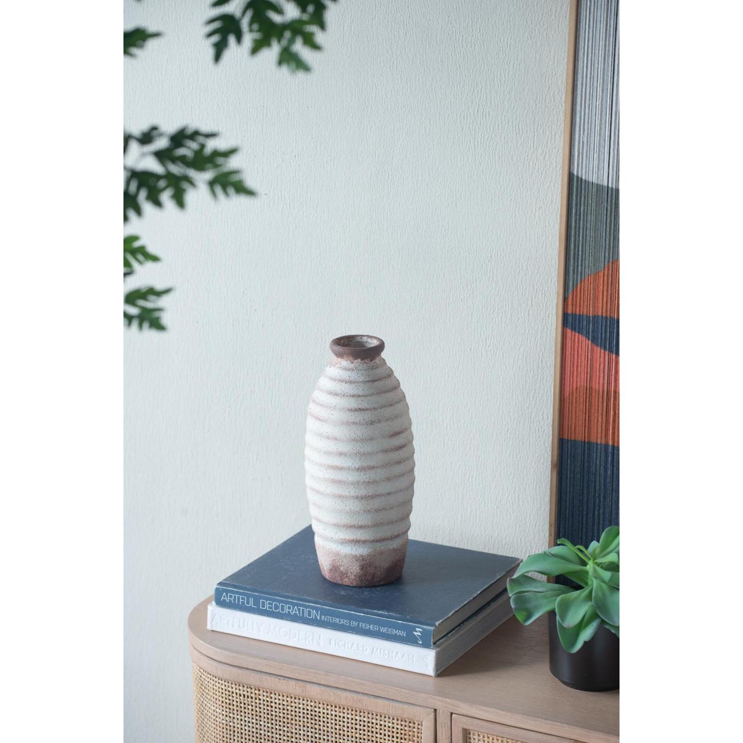 11" Ivory & Brown Round Ceramic Table Vase